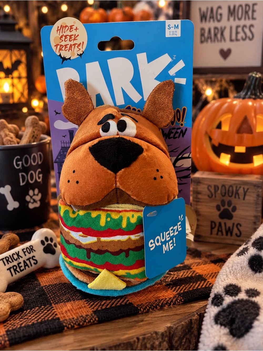 Bark Scooby-Doo Burger Plush Dog Toy - Brown, Green, Red, Yellow, Black